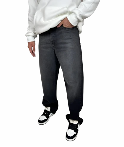 شلوار جین مردانه نیم بگ - مدل خراش‌دار (Scratch) تیره - رنگ مشکی/دودی