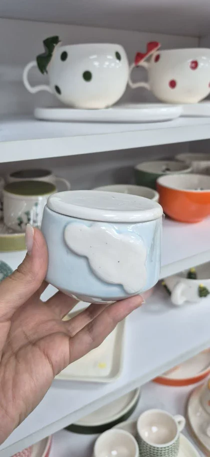 ست دو نفره چای خوری سرامیک برجسته طرح ابر