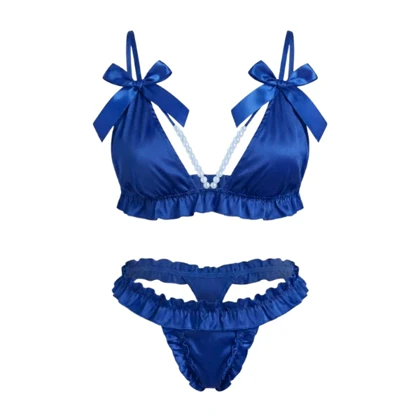 ست شورت و سوتین ساتن مرواریدی آبی فلور 2017