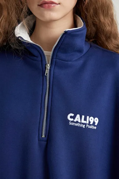 سویشرت پارچه ای ضخیم دوزی شده با نیم زیپ مناسب C4581AX24SM