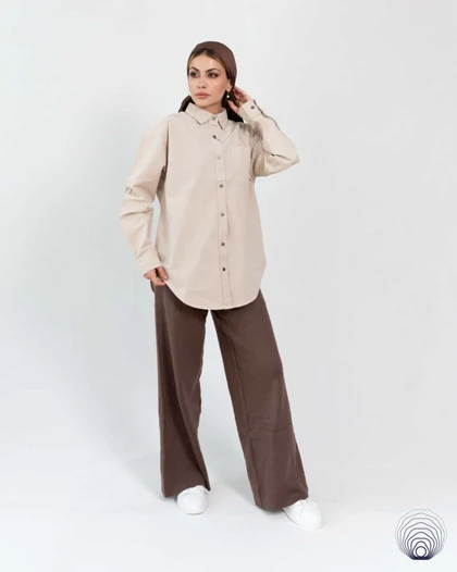 شومیز زنانه لینن کرمی روشن H&M