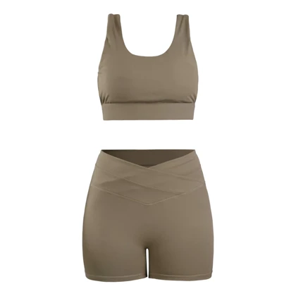 ست نیم‌تنه و کشاله بند ورزشی زنانه لولولمون مدل 5665 نسکافه‌ای