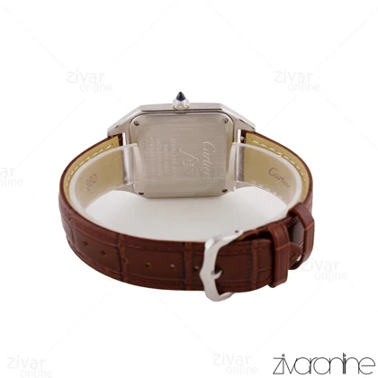 ساعت کارتیه مردانه سانتوس دومونت قاب سیلور بند چرم قهوه ای 105552