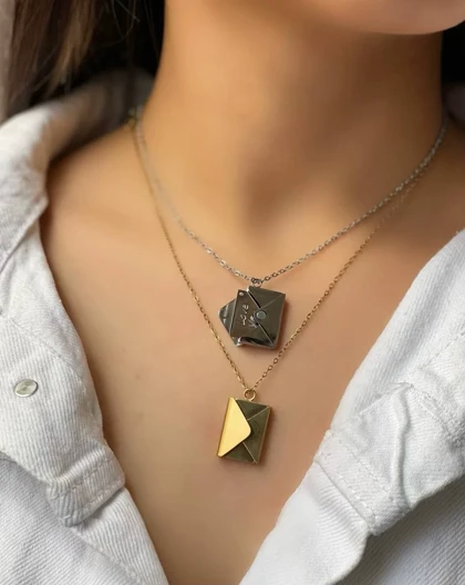 گردنبند پاکت نامه love you استیل