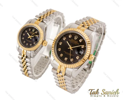 ساعت رولکس زنانه دورنگ طلایی صفحه مشکی Rolex-4531-M-L