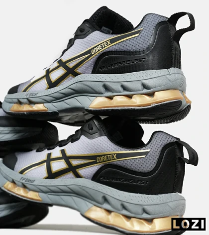 کفش کتانی مردانه مشکی خاکستری طلایی ASICS GORETEX