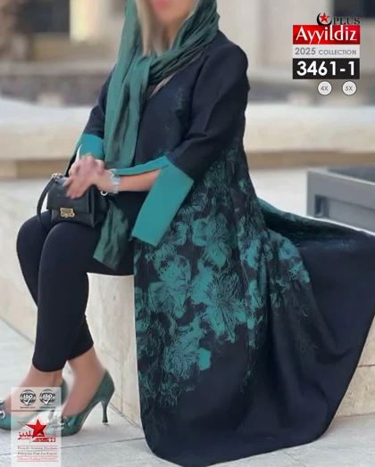 مانتو آزاد جلو باز زنانه شیک سایز بزرگ کد 3461