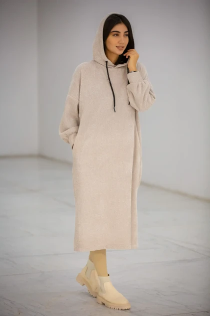 پالتو بیسکوییتی کلاهدار بلند