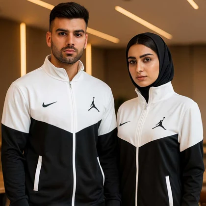 ست دو نفره سویشرت سفید مشکی مدل Nike Jordan