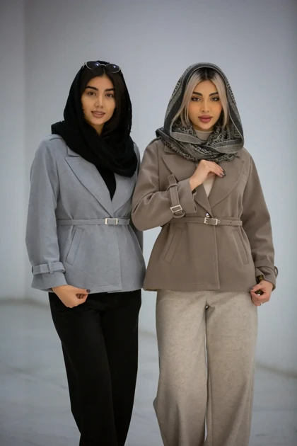 پالتو زنانه لامر تک دکمه کمر پرچ