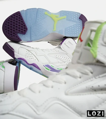 کفش کتانی ساق‌دار مردانه سفید سبز بنفش Nike air jordan 6 مدل 6043