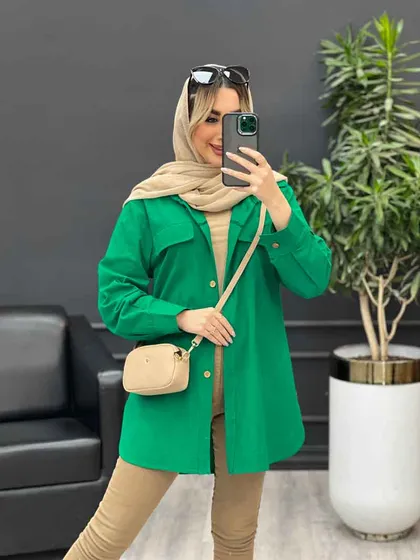 مانتو دکمه چوبی جیب نما