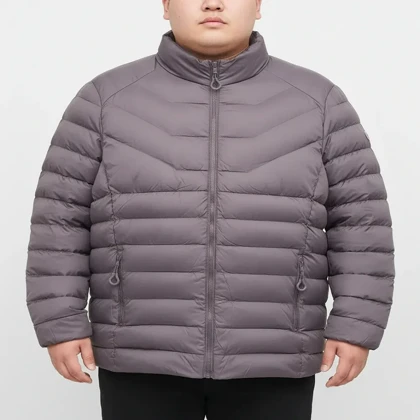 کاپشن پر مردانه سایز بزرگ، طوسی ضد آب با پارچه شمعی کد 2686