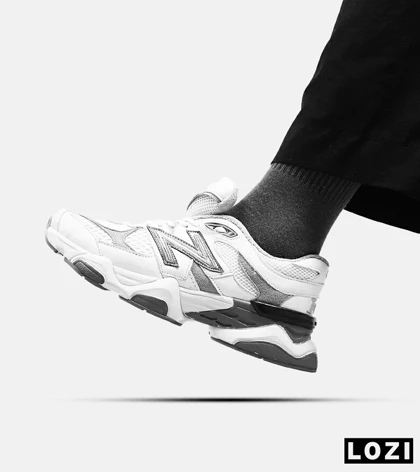 کفش نیوبالانس بزرگ پا سفید طوسی پشت آبی NEW BALANCE 9060