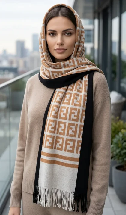 شال بافت طرح فندی - معجزه رنگ‌های زمستانی در یک طراحی کلاسیک