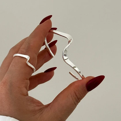 نیم ست بنگل انگشتر موج کد 804