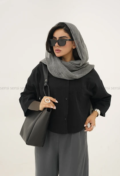 شومیز کراپ زنانه لینن یقه هفت کد1005629