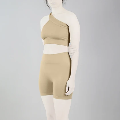ست نیم‌تنه و کشاله بند ورزشی زنانه مدل 2061 کرم