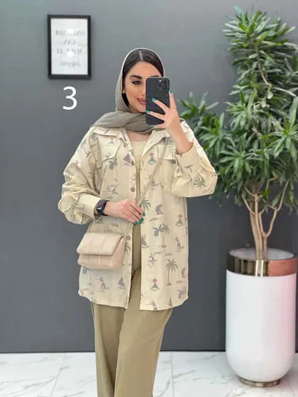 مانتو لینن طرح دار دو جیب پاکتی
