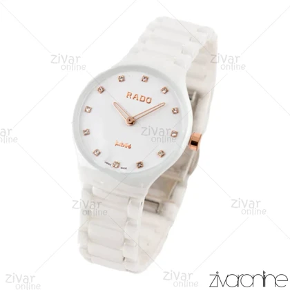 ساعت رادو زنانه سرامیکی سفید ایندکس نگین‌دار 102190