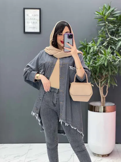 مانتو جین پانچ پایین ریش