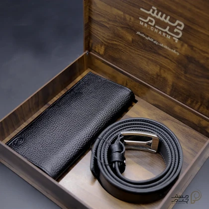 ست کمربند و کیف پول بزرگ چرم mrc1318-39
