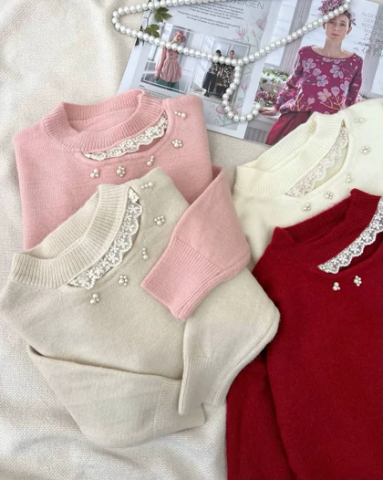 پلیور بافت یقه خامه دوزی مروارید کد 5169