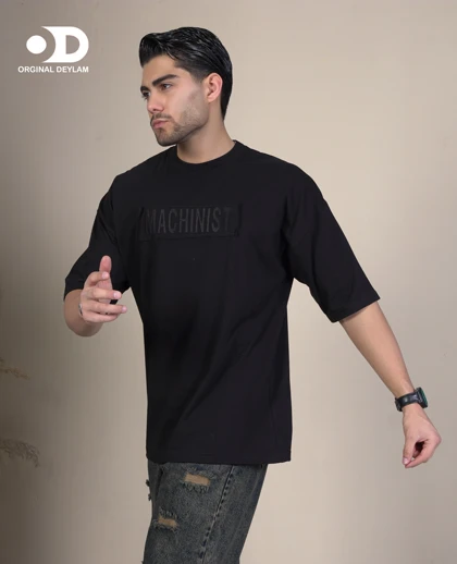 تیشرت مچینست باکسی مشکی مردانه پارچه پنبه اعلا گرد باف