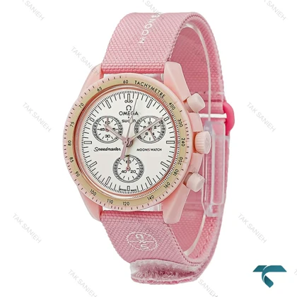 امگا سواچ ماموریت به ونوس (زهره) صورتی بند برزنتی Swatch-8834-U