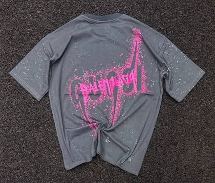 تیشرت پشت چاپ Balenciaga طوسی با طرح اسپلش سفید