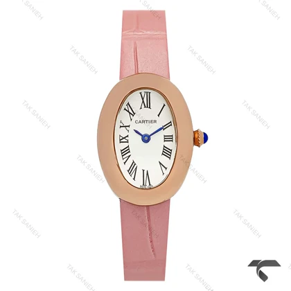 ساعت کارتیه Baignoire زنانه رزگلد بند چرم صورتی Cartier-9843-L