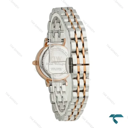 ساعت DW مینی گرد زنانه دو رنگ رزگلد صفحه مشکی DW-6000-24-L