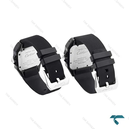 ست ساعت کارتیه سانتوس 100 مشکی سیلور بند رابر Cartier-6368-S