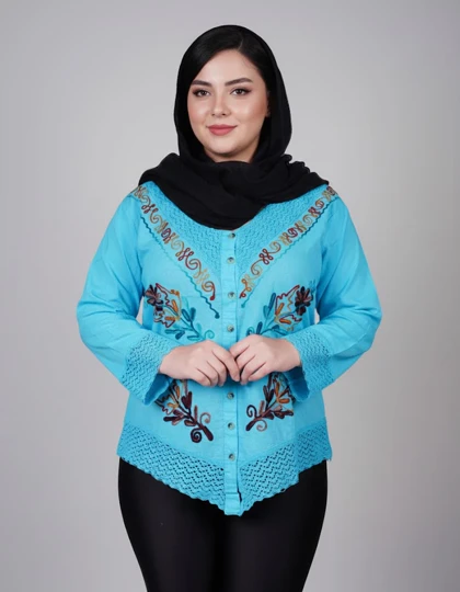 تونیک دکمه دار گلدوزی شده وارداتی هندی 3060