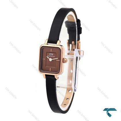 ساعت DW مینی مستطیلی زنانه رزگلد صفحه قهوه ای بند چرمی DW-6252-L