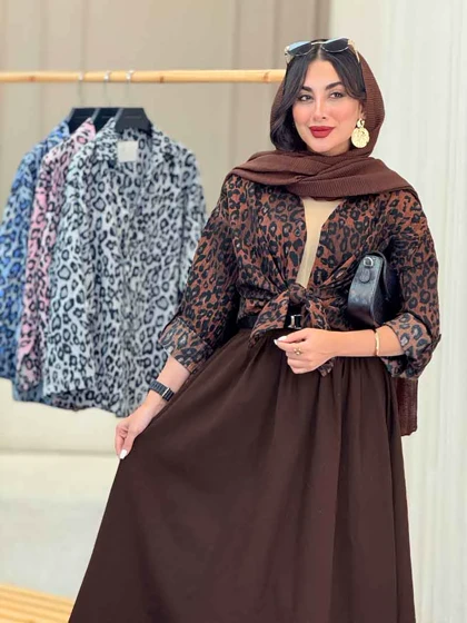 مانتو طرح پلنگی آستین پاگن