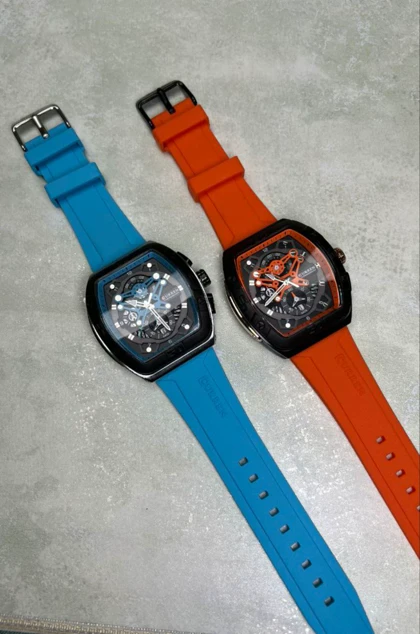 ساعت مچی مردانه سیلیکونی اسپرت کارن 8443 آبی نارنجی (کورن CURREN) سه موتور فعال