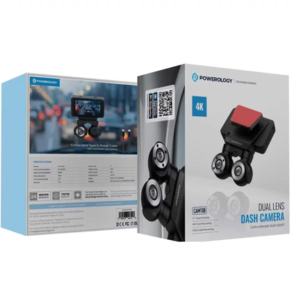 دوربین ثبت وقایع خودرو 4k پاورولوژی P4KCAM108 با دو لنز دوربین