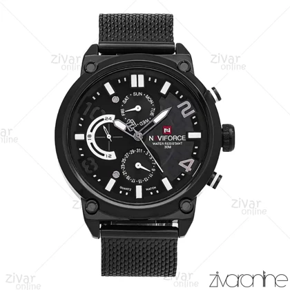 ساعت اورجینال ناوی فورس NaviForce مردانه سه موتوره مشکی بند حصیری 107006