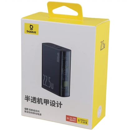 پاوربانک 10000 تایپ سی و یو اس بی 22.5 وات طرح نیمه شفاف بیسوس PPTSZ10 B10451500211