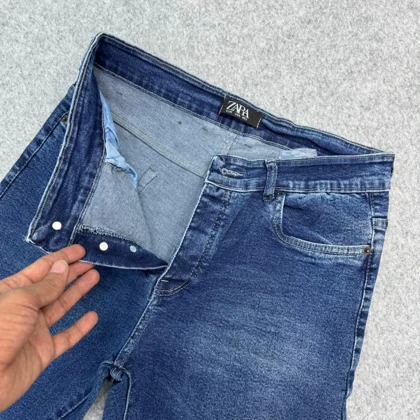 شلوار جین راسته مردانه رنگ ابی مخصوص افراد کلاسیک پوش / بدون زاپ