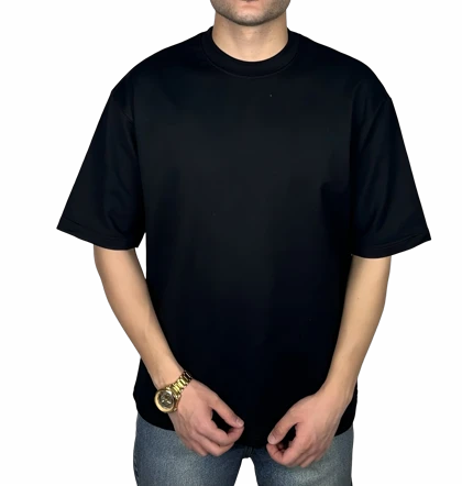 تیشرت آستین کوتاه مشکی ساده پارچه ماکان