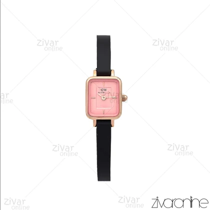 ساعت دنیل ولینگتون زنانه مستطیلی مینی رزگلد صفحه صورتی بند چرم 106250