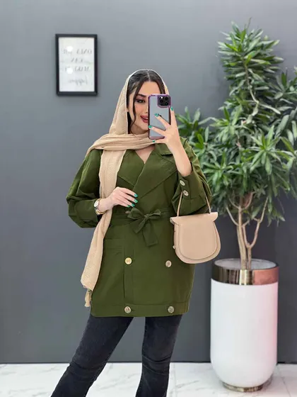 مانتو لینن آستین پیله دکمه چوبی