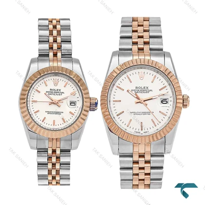 ساعت ست رولکس دورنگ رزگلد صفحه سیلور Rolex-6119-S