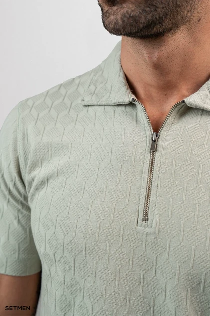 تیشرت یقه نیم زیپ ژاکارد