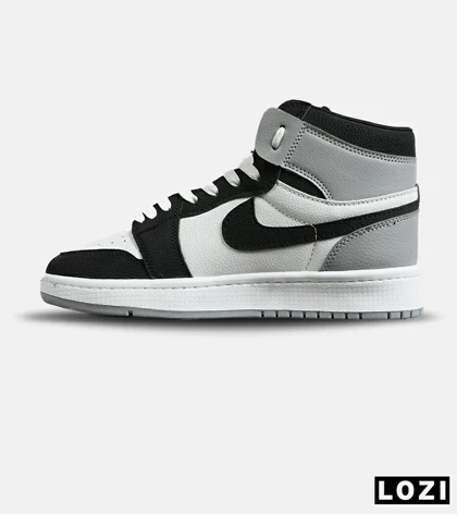 کفش کتانی ساق‌دار مردانه و زنانه سفید مشکی طوسی NIKE jordan 1 مدل 7688