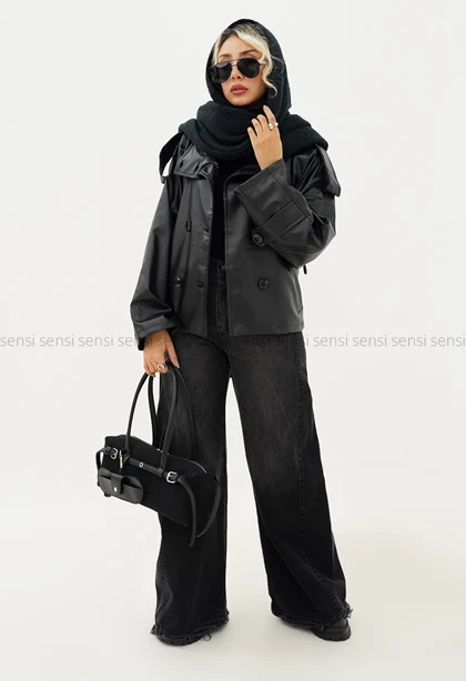 ترنچ کت چرم آستر دار4دکمه کد1004882