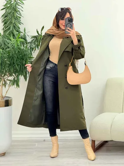 بارانی بلند ژیله پرچ دار ژونا
