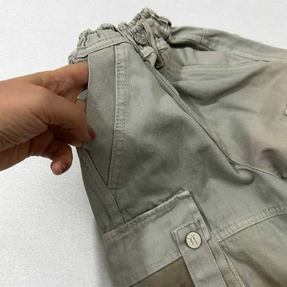 شلوار دخترانه جین بگ شافل زیتونی